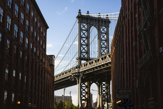 Manhattan Bridge from Dumbo Area, New York. USA.