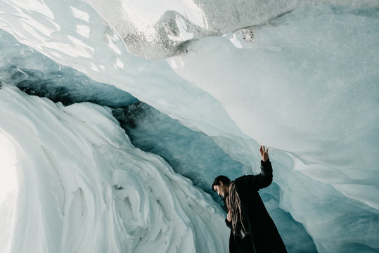 Woman alone in a Glacier