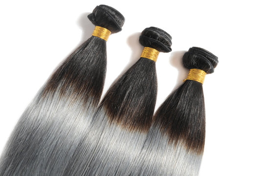 Straight Two Tone Ombre Style Black With Grey Human Hair Weaves Extensioins Bundles