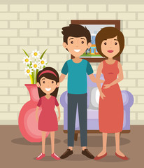 family parents in living room scene vector illustration design
