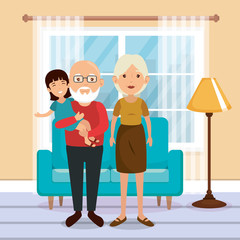 family parents in living room scene vector illustration design