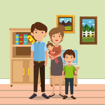 family parents in house place scene vector illustration design