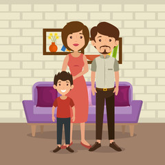 family parents in living room scene vector illustration design