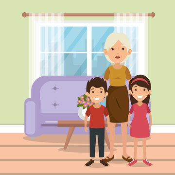 family parents in living room scene vector illustration design