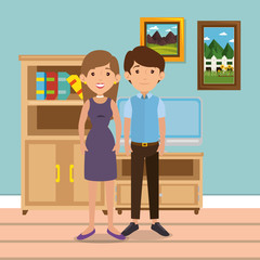 family parents in house place scene vector illustration design