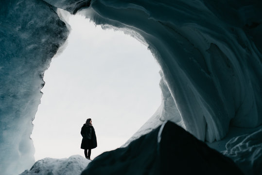 Woman alone in a Glacier