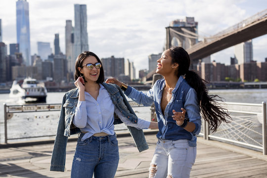 Two friends having fun in Brooklyn, New York.
