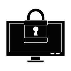 computer display with padlock vector illustration design
