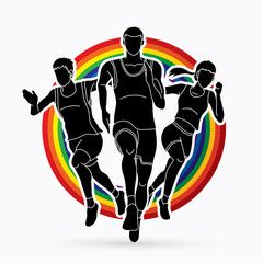 People run, Runner ,Marathon running, Team work running, Group of people running graphic vector. 