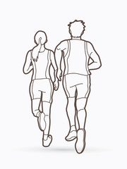 Man and woman running together , People run, Runner ,Marathon running graphic vector. 