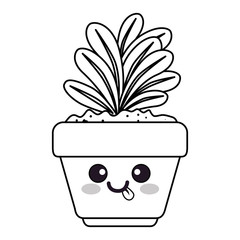 houseplant in pot with tongue out kawaii character vector illustration design