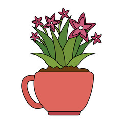 beautiful houseplant with flowers in pot vector illustration design