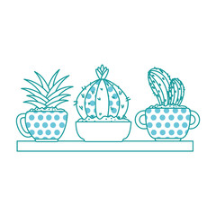 beautiful houseplants set in wooden shelf vector illustration design