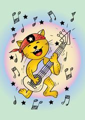 Obraz premium Cute cat playing a guitar