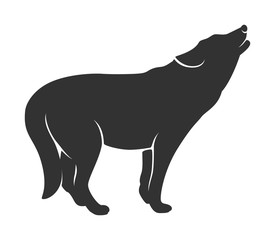 Silhouette of the wolf on a white background