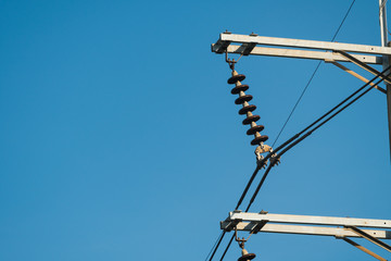 3 phases powerlines pose with blue sky background