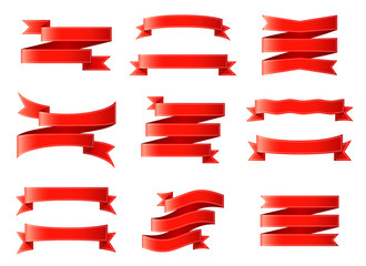 Set of ribbons, banners or wrapping tape isolated on background
