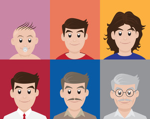  Man different generation age and background colors, Vector Illustration