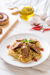 Stir-Fried Spaghetti with Sai Aua (Notrhern Thai Spicy Sausage)