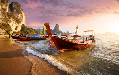 Long tail boats in Thailand - obrazy, fototapety, plakaty