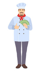 Chef with cash money showing thumb up
