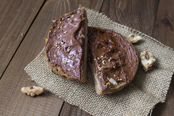 sweet breakfast of sandwich with chocolate