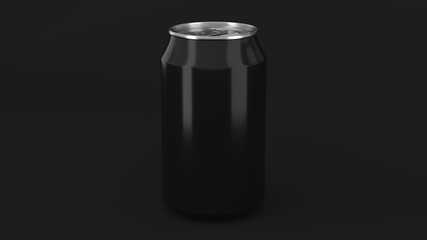 Blank small black aluminium soda can mockup on black background