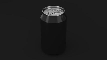 Blank small black aluminium soda can mockup on black background