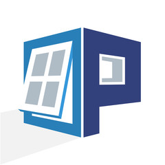Fototapeta na wymiar iconic logo with a combination of the window frame and the initial letter P