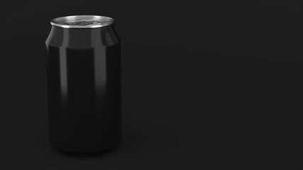 Blank small black aluminium soda can mockup on black background
