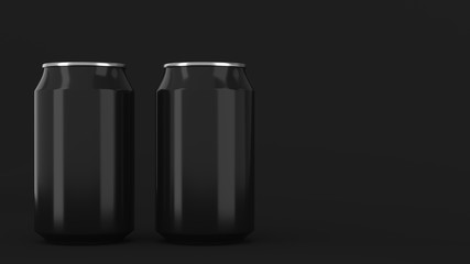 Two small black aluminum soda cans mockup on black background