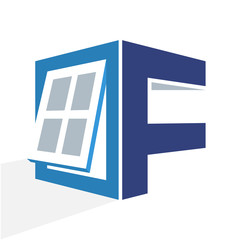 iconic logo with a combination of the window frame and the initial letter F