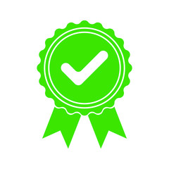 Green icon approved or certified medal. Isolated on white background. Flat design vector illustration.