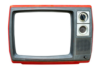 Retro television - old vintage TV with frame screen isolate on white with clipping path for object,...