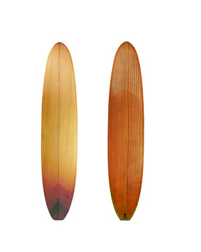 Vintage wood surfboard isolated on white with clipping path for object, retro styles.