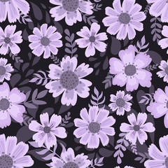 Cute pattern in flower. Dark background. Ditsy floral background. The elegant the template for fashion prints.