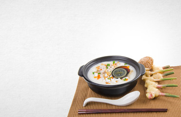 porridge or century egg & pork porridge on a background.