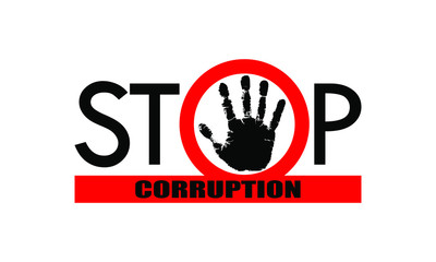 Symbol or sign stop corruption. Red circle and red line with text "stop corruption". Abstract vector illustration.	