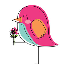 nice bird holding flower sweet animal vector illustration