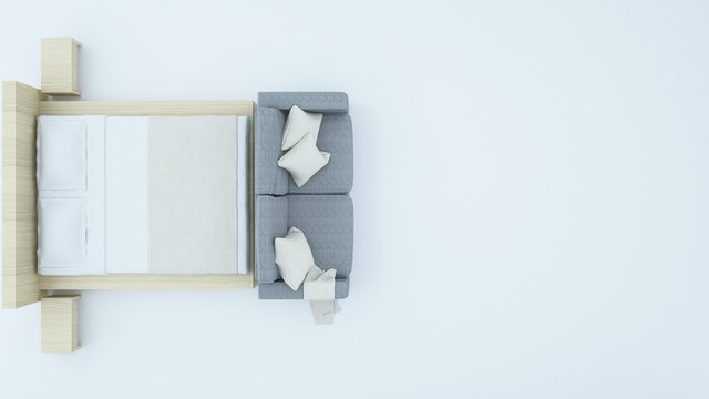 Bed top plan white background - 3d rendering  minimal japanese