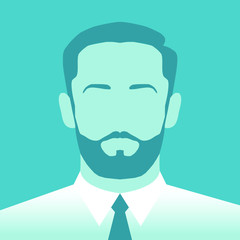 Abstract outline head businessman with beard. Vector illustration isolated on blue green background