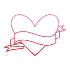 pink heart love ribbon romantic decoration vector illustration degrade color line