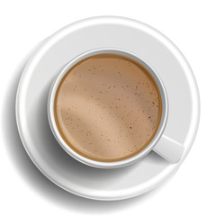 Coffee Cup Vector. Top View. Hot Raf Coffee. Milk, Espresso, Syrup. Fast Food Cup Beverage. White Mug. Realistic Isolated Illustration