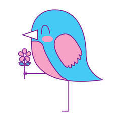 nice bird holding flower sweet animal vector illustration pink and blue design
