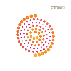 Spiral logo shaft of sunlight symbol. Vortex hot dots logotype isolated vector illustration