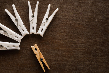 Team searching person for creating new talent. In trainings, seminars, courses can improve skills or discover something new. Improvement concept. Empty place for text on the brown wooden desk.