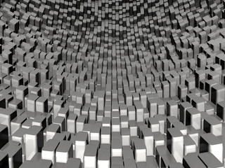 Fototapeta premium Abstract Gray Cube Blocks Wall Background. 3d Render Illustration