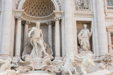 Detail of statue in The Fontana di Trevi or Trevi Fountain. the fountain in Rome, Italy. It is the largest Baroque fountain in the city and the most beautiful in the world.