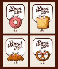 set of kawaii bread fresh cartoon vector illustration