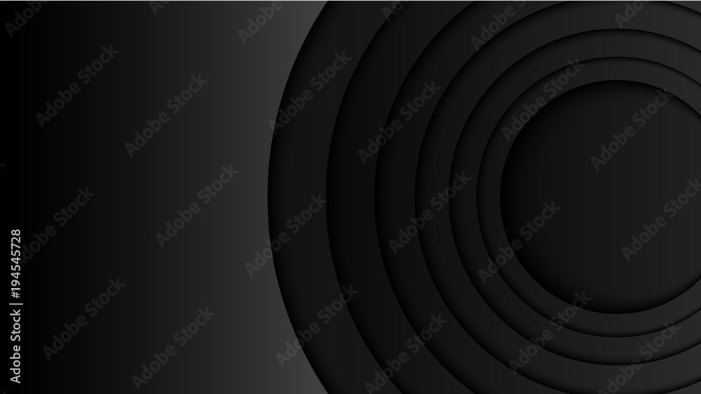 Poster Abstract dark circles layers on black background with paper art style.For business template.Vector illustration.